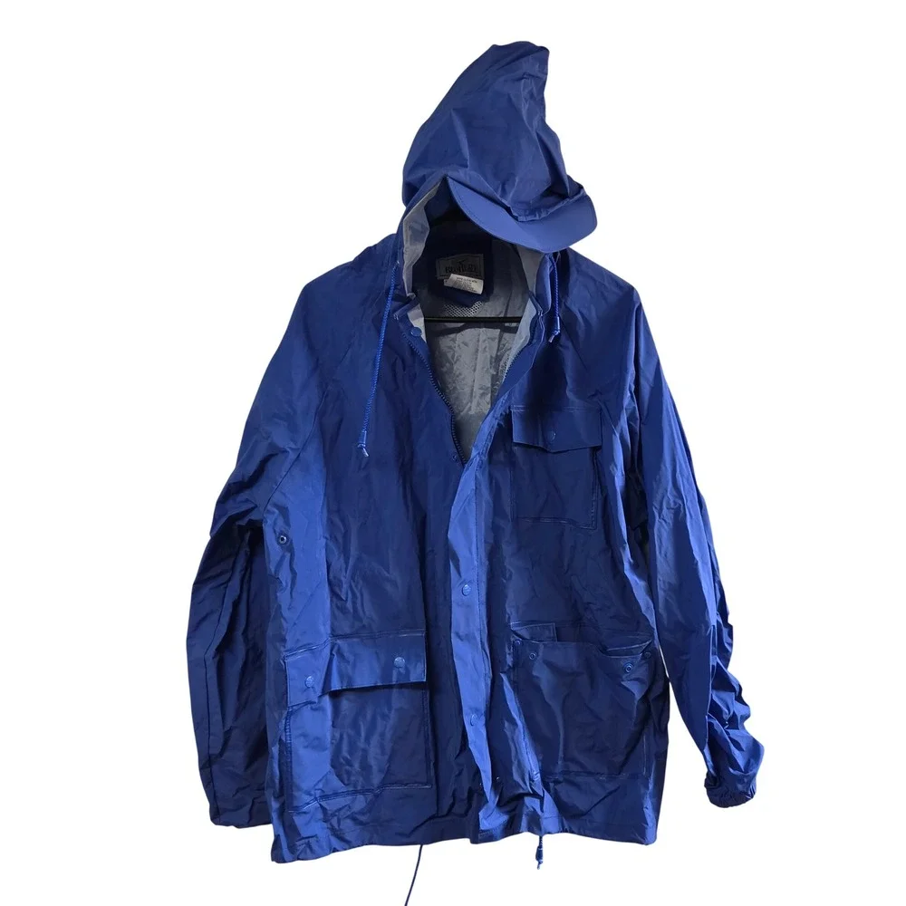 Red‎ Head Rain Jacket Blue Medium Vintage Hooded Waterproof Bass Pro Shops Mens